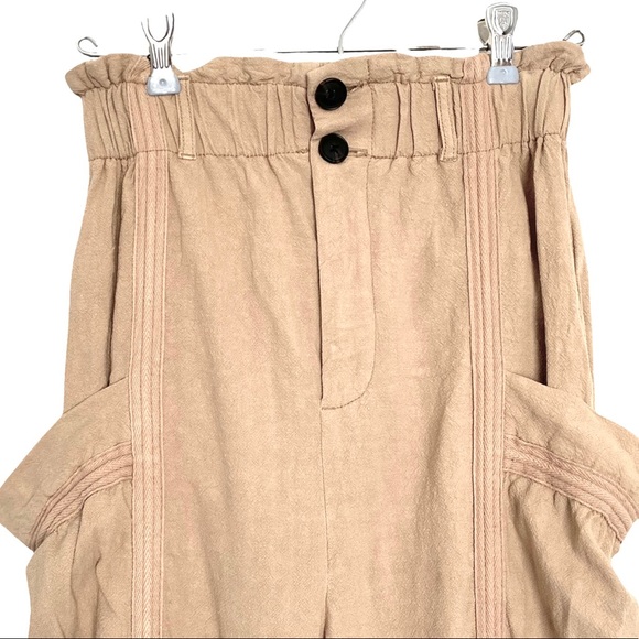 SOLD! UO Pants Isla Slouchy Linen Jogger Cargo Paperbag Pants Tan XS - Picture 5 of 16